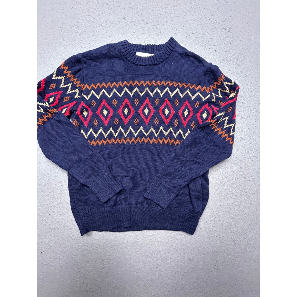 Nordstrom Sweater 100% Cotton Fair Isle Navy Blue Size Small 7/8 Boys